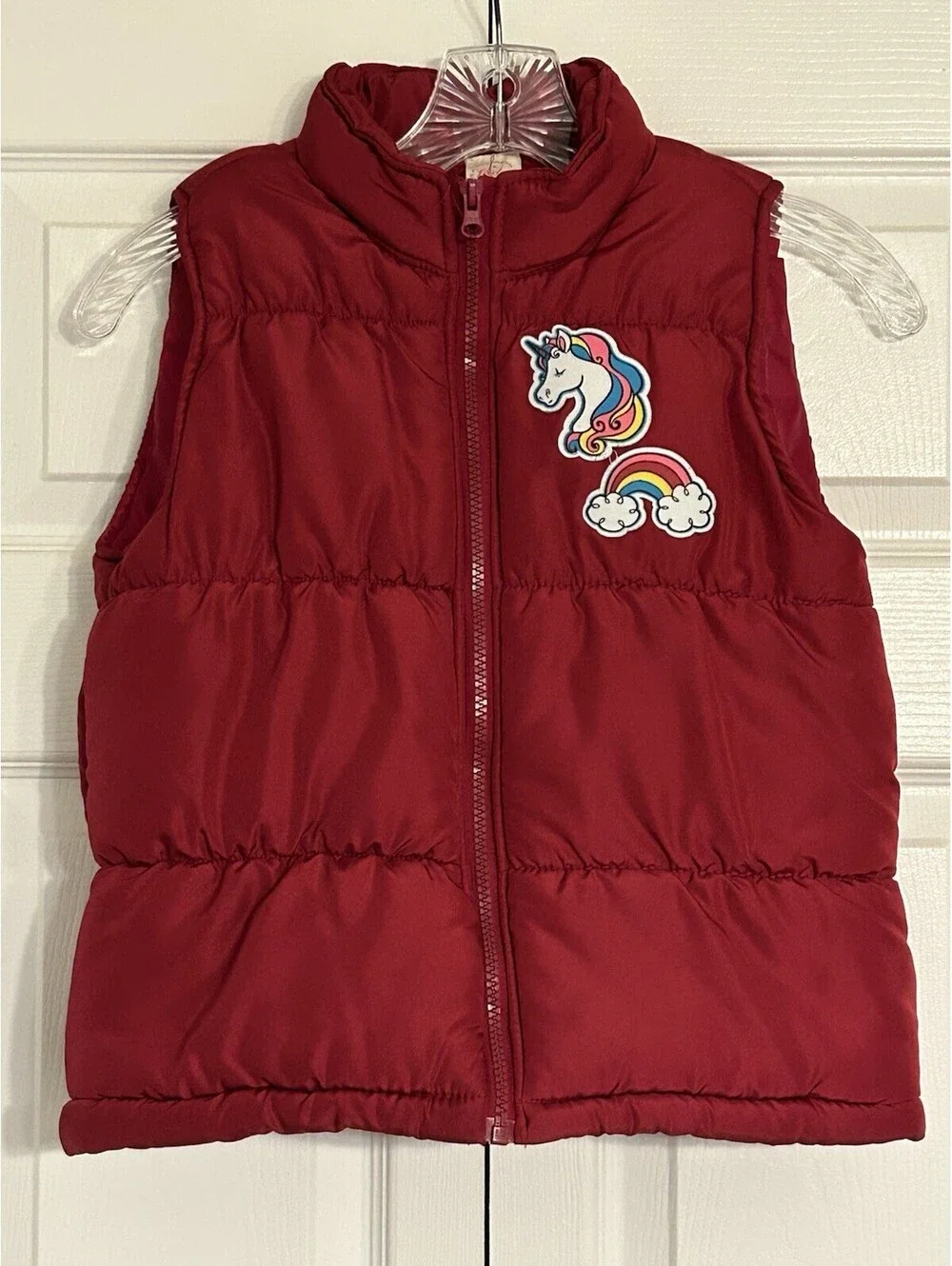 Vest Red/Burgundy Girls Faded Glory Size 10/12(L) Frost Free Full Zip Unicorn